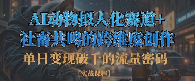 单日变现破千的流量密码，AI动物拟人化赛道+社畜共鸣的跨维度创作-亮剑学堂